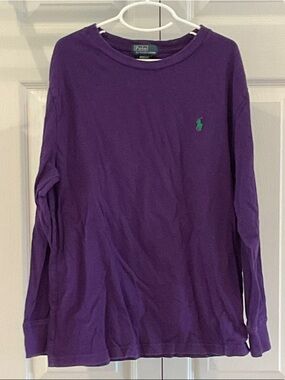 Polo- L/S Crewneck Tee with greenLogo horse, purple, Size M